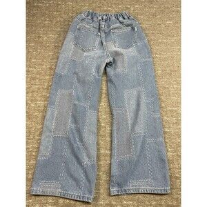 Girls 160 14/16 rolanko denim jeans adjustable waist Baggy barrel Leg Patch Work